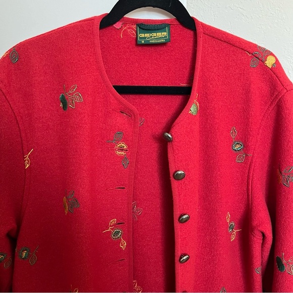 Vintage Geiger Red Wool Holiday Festive Coat Size 38 - Picture 3 of 13